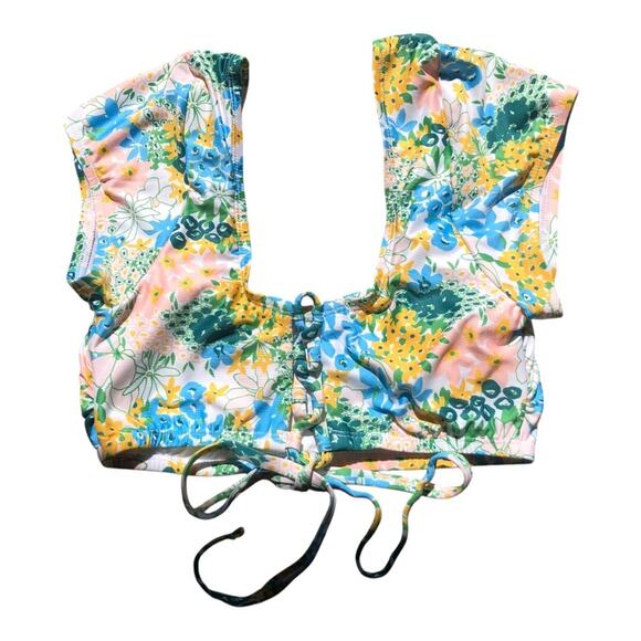 ModCloth NIP Amari Retro Bohemian Vibes Yellow Blue Floral Crop Bikini Top XS - Picture 5 of 15